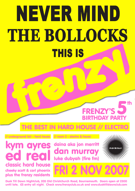 Frenzy's 5th Birthday Party Poster from Dusk Till Dawn nightclub