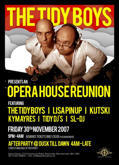 The front of the flyer for the Tidy Boys Opera House Re-Union