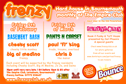 The Frenzy hard house 'Basement Bash' flyer